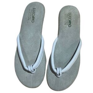 Lucciano White Leather Thong Flip Flops Sandals Women’s Shoes size 6